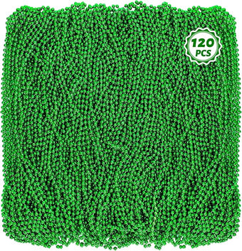 Mardi Gras Beads, 120 PCS Mardi Gras Accessories, 33 IN Green Bead Necklaces, St Patricks Day Parade Throws Bulk Party Beads Favors for Christmas Carnival Pirate Decorations